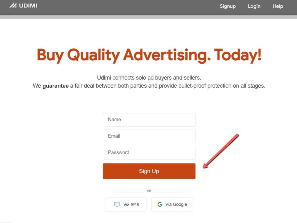 Udimi Sign Up Page