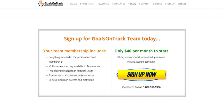 GoalsOnTrack - pricing - teams